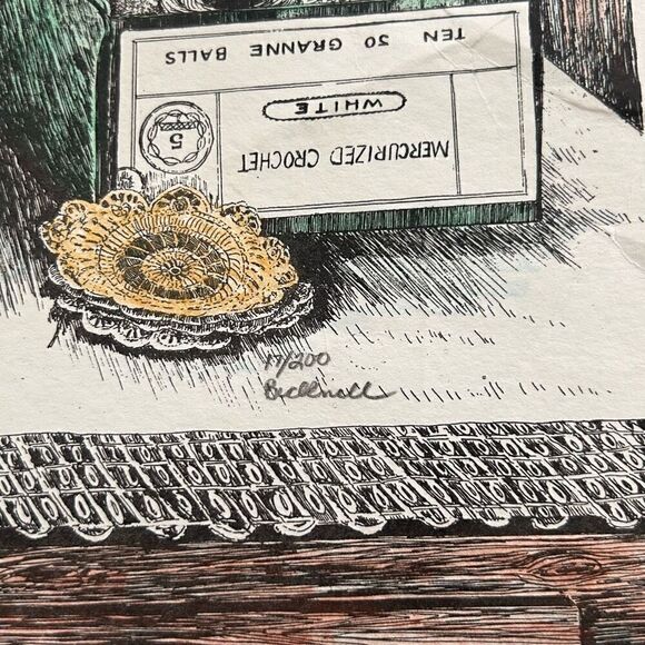 Vintage Bicknell Framed Decorative Signed Limited Run Print Crochet 17/200 - Picture 7 of 13